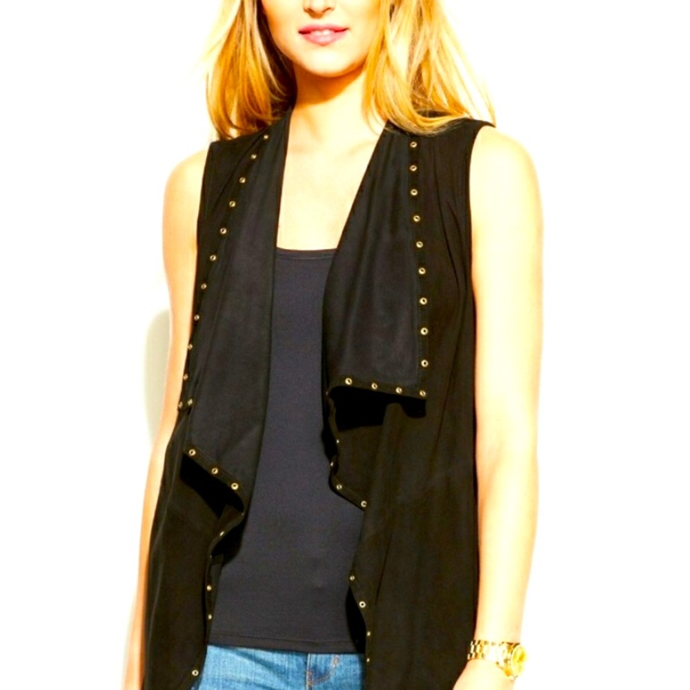 New! MICHAEL KORS Women's Suede-Front Grommet Black Vest Size XS